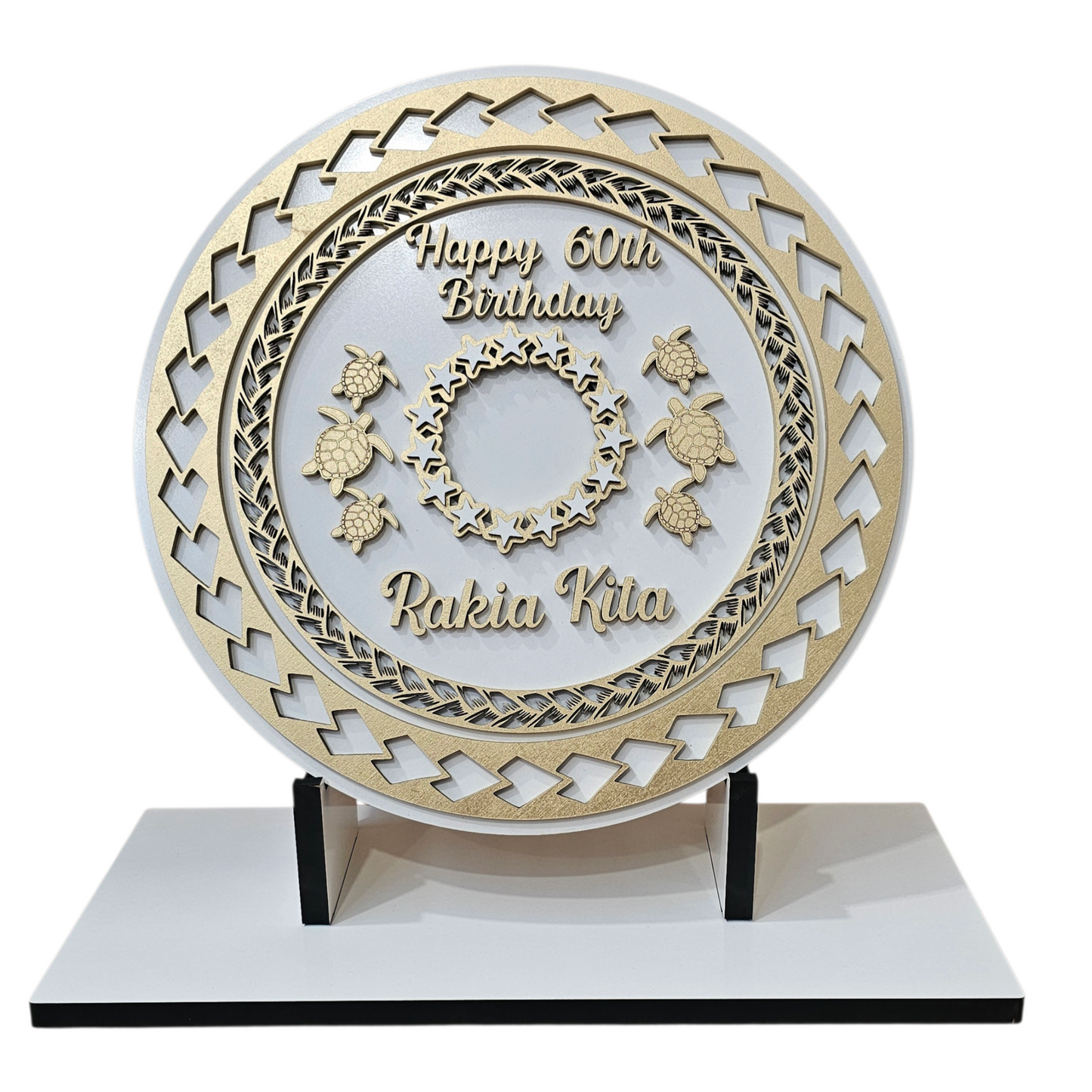 Wood Pacifica Turtle & Cook Island Stars Birthday Plaque