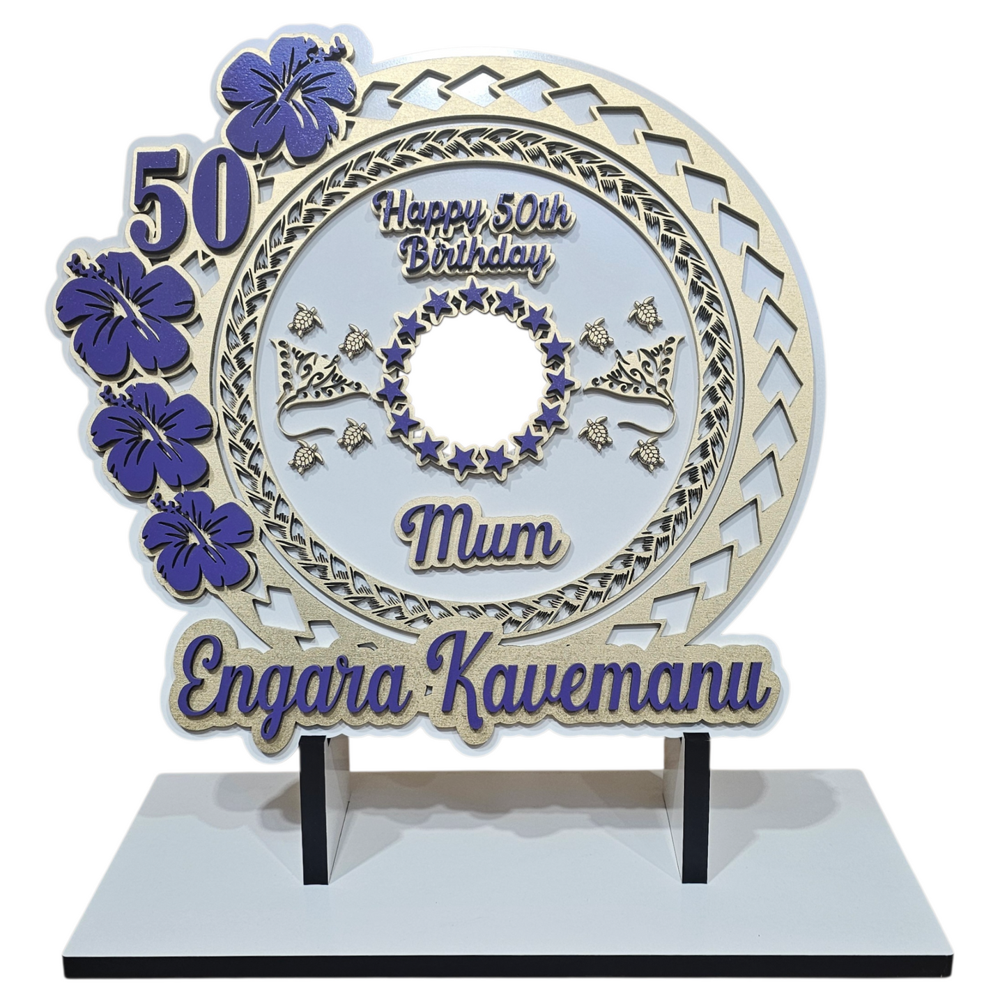 Wood 50th Flower Birthday Plaque