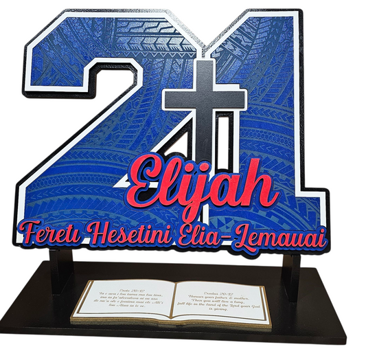 Samoan pattern engraved 21 shaped birthday key