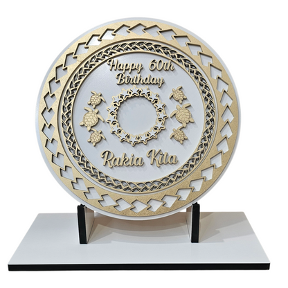 Wood Pacifica Turtle & Cook Island Stars Birthday Plaque