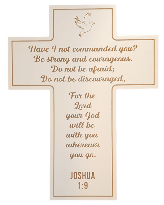 Bible verse engraved cross - Joshua 1:9